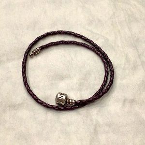 PANDORA DOUBLE LOOP PURPLE LEATHER BRACELET 14.25" (EUC)
